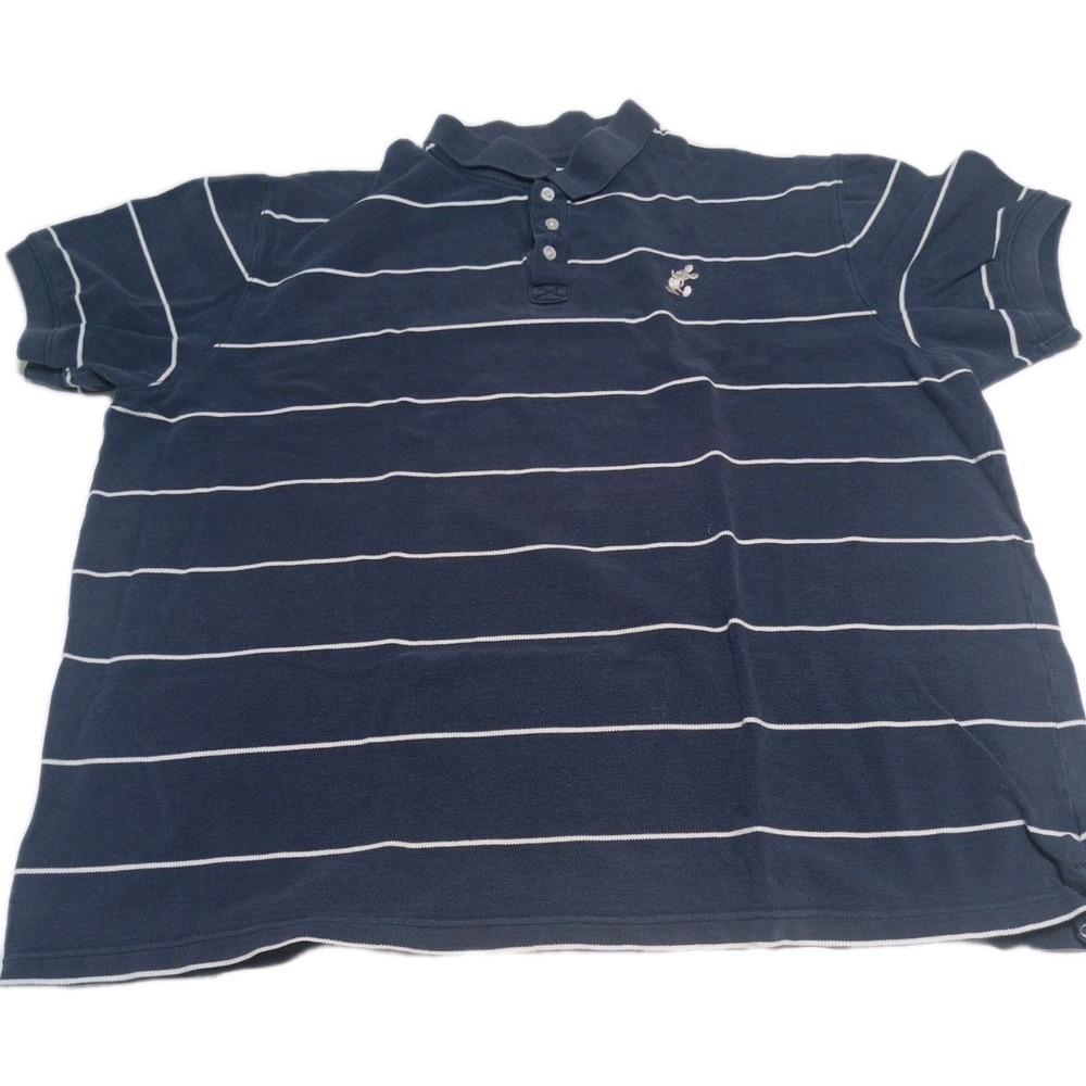 Walt Disney World Mickey Mouse Polo Shirt XXL Blue Striped Embroidered Logo